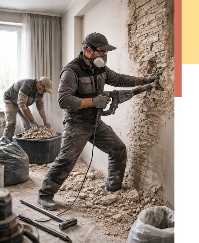 Демонтаж декоративного камня в Баксане от 1465 руб/м² — быстро и недорого | ОТДЕЛОЧНИК-Бкс