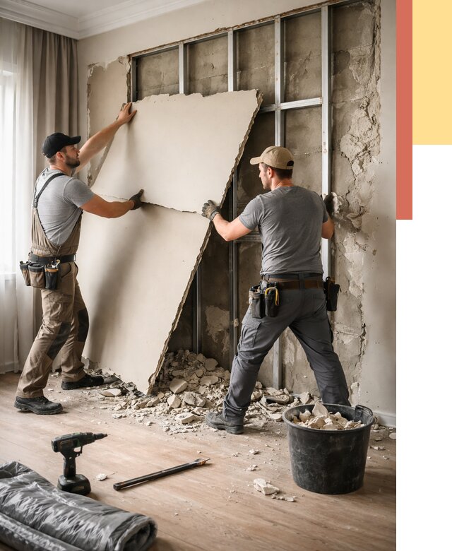 Демонтаж гипсокартона со стен в Баксане от 354 руб. — услуги демонтажа | ОТДЕЛОЧНИК-Бкс