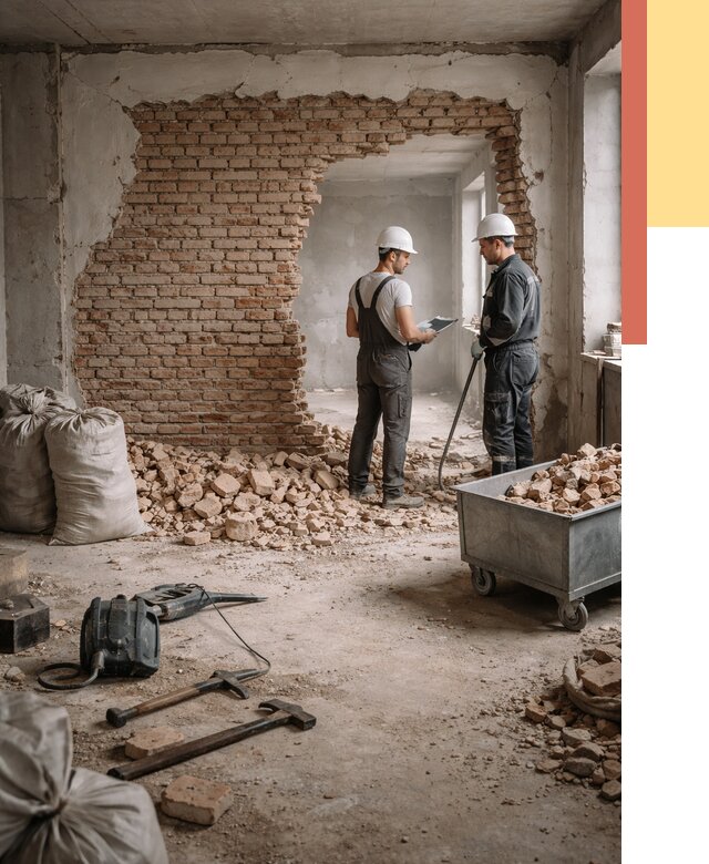 Демонтаж кирпичных стен в Баксане от 4243 руб. — быстро, недорого, под ключ | ОТДЕЛОЧНИК-Бкс