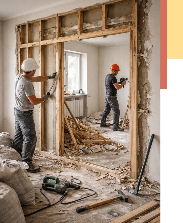 Демонтаж деревянных перегородок в Баксане от 3233 руб. — быстро и недорого | ОТДЕЛОЧНИК-Бкс