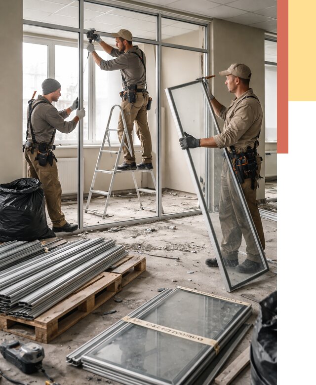 Демонтаж алюминиевых перегородок в Баксане от 4243 руб. — быстро и недорого | ОТДЕЛОЧНИК-Бкс