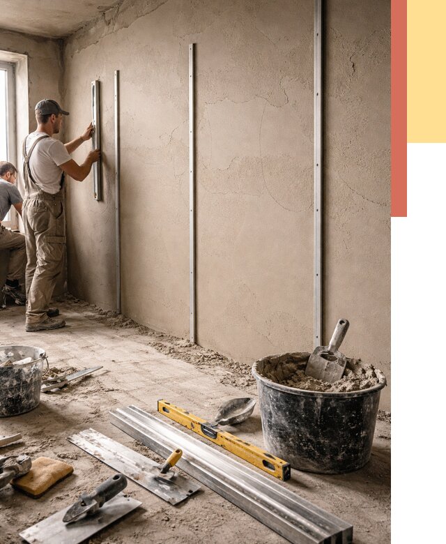 Штукатурка стен по маякам в Баксане от 5556 руб./м² — выравнивание под ключ | ОТДЕЛОЧНИК-Бкс