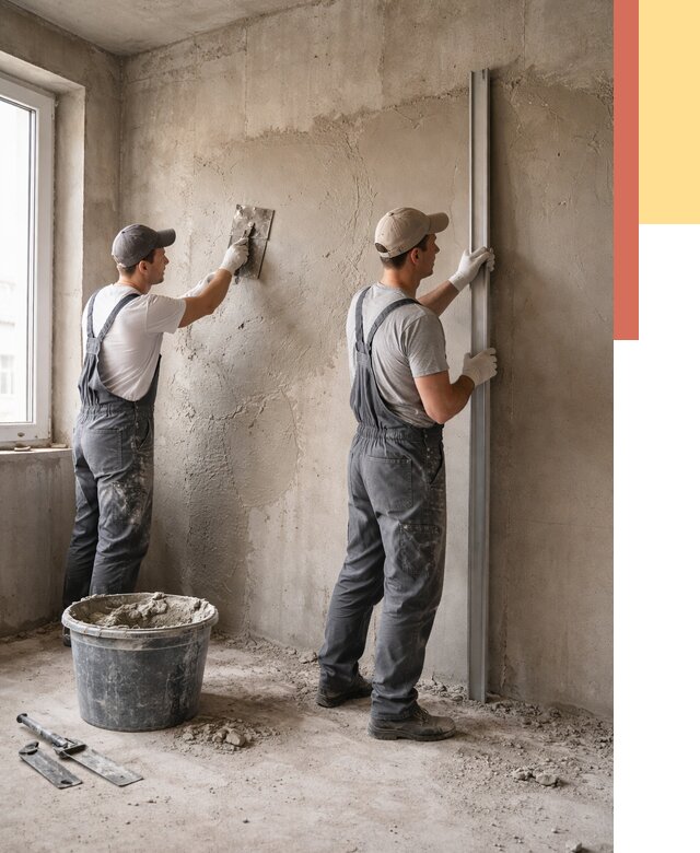 Штукатурка бетонных стен в Баксане от 4546 руб/м² — качественно и быстро | ОТДЕЛОЧНИК-Бкс