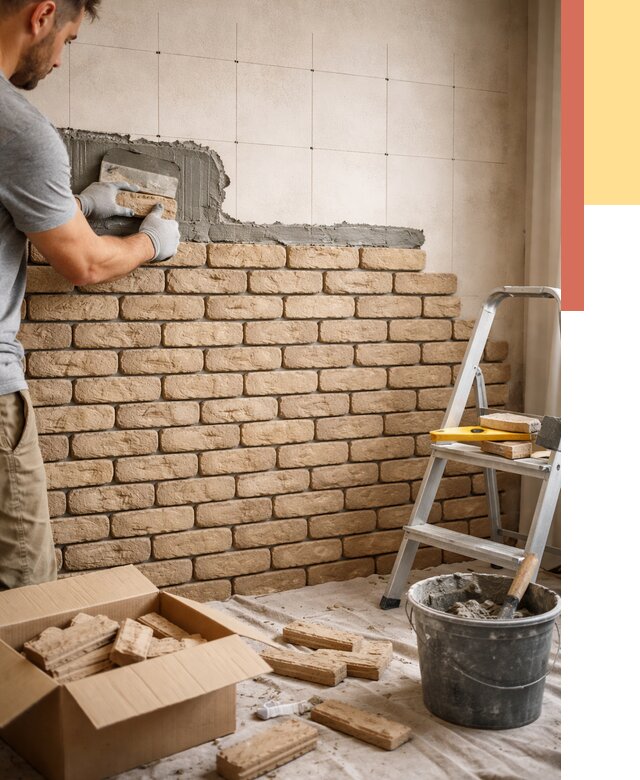 Монтаж декоративного кирпича в Баксане от 3233 руб./м² — быстро и недорого | ОТДЕЛОЧНИК-Бкс