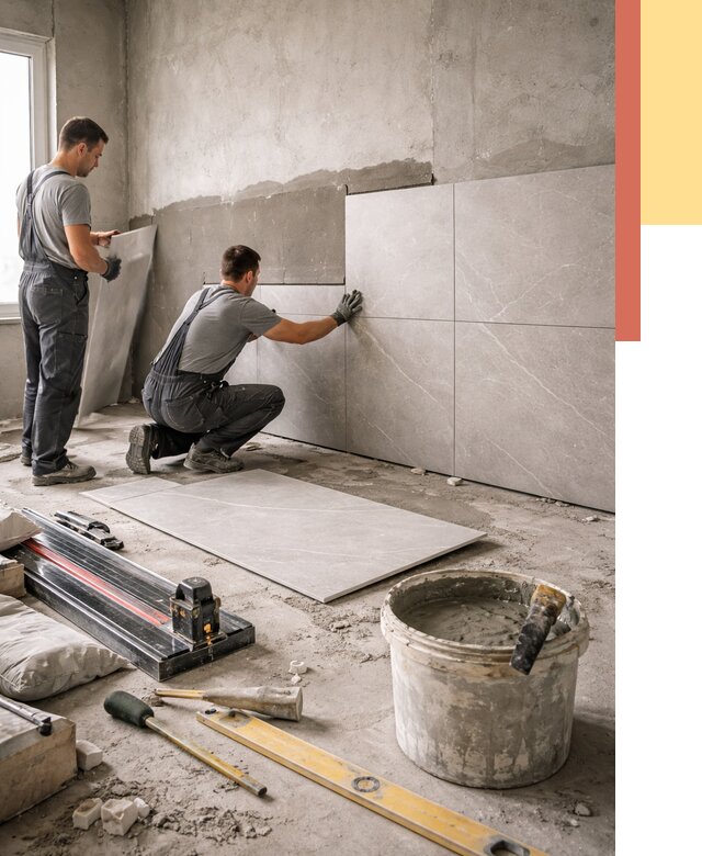 Облицовка стен керамогранитом в Баксане от 4243 руб./м² — услуги под ключ | ОТДЕЛОЧНИК-Бкс