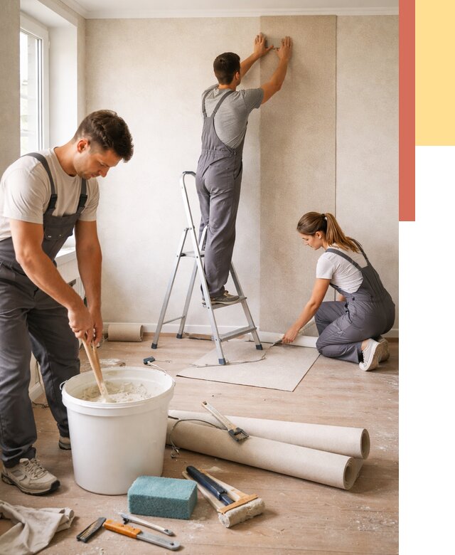 Оклейка стен обоями в Баксане от 3536 руб/м2 — быстро и недорого | ОТДЕЛОЧНИК-Бкс