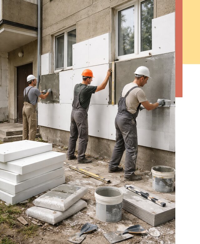 Утепление стен пенопластом в Баксане от 1768 руб. — недорого и под ключ | ОТДЕЛОЧНИК-Бкс