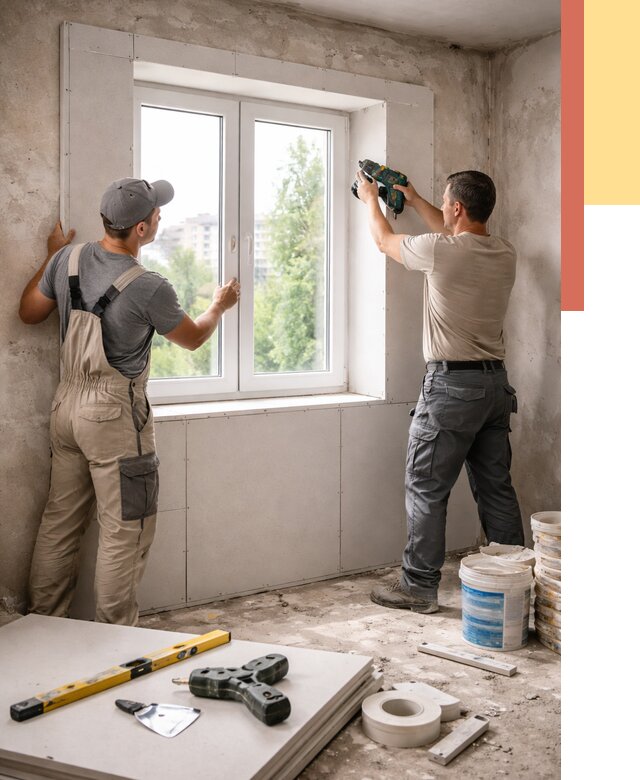 Монтаж откосов из гипсокартона в Баксане от 4546 руб. под ключ | ОТДЕЛОЧНИК-Бкс