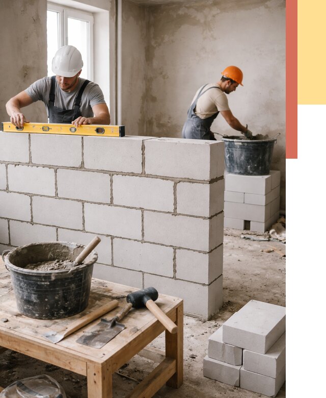 Кладка перегородок из газобетона в Баксане от 3233 руб. под ключ | ОТДЕЛОЧНИК-Бкс