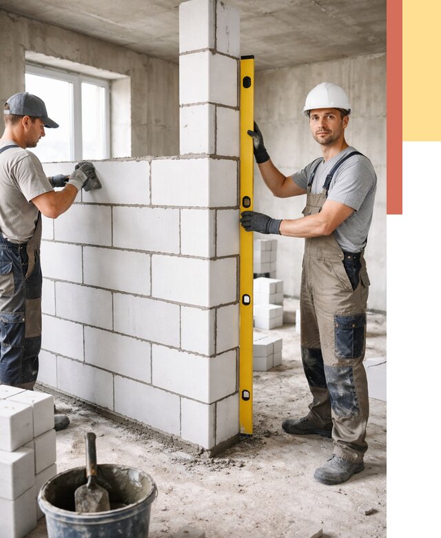 Кладка перегородок из пеноблока в Баксане от 1818 руб. под ключ | ОТДЕЛОЧНИК-Бкс