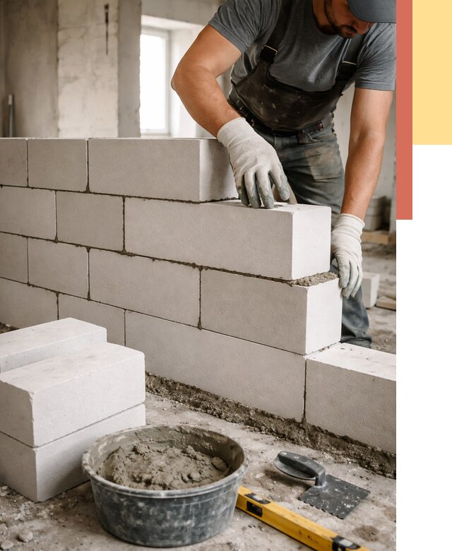 Кладка перегородок из силикатного блока в Баксане от 4041 руб. под ключ | ОТДЕЛОЧНИК-Бкс