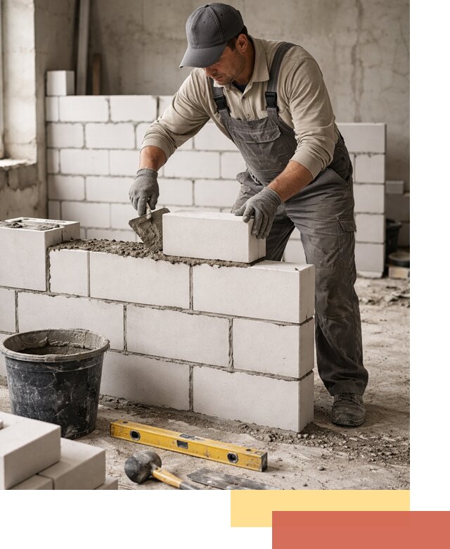 Кладка перегородок из силикатного блока в Баксане