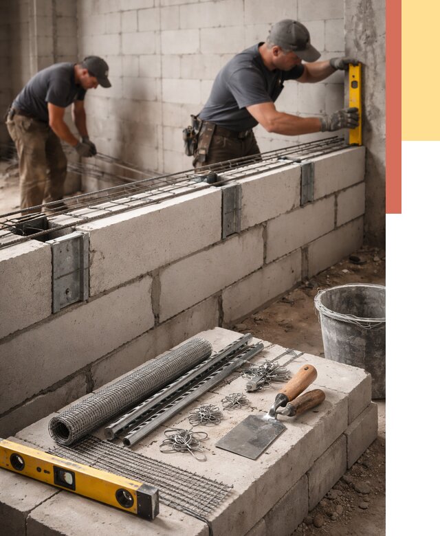 Армирование кладки перегородок в Баксане от 758 руб. под ключ | ОТДЕЛОЧНИК-Бкс
