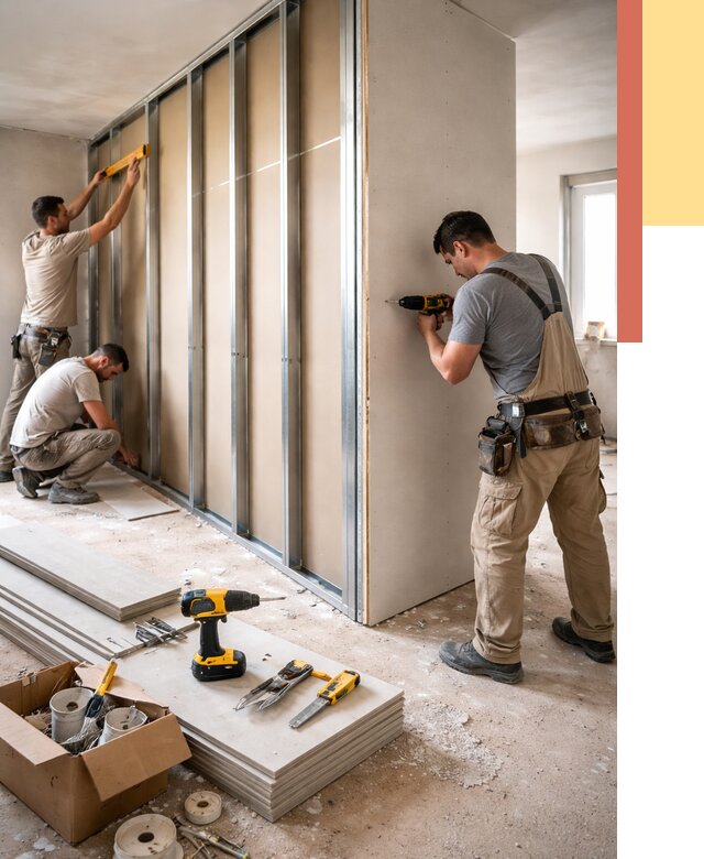 Монтаж однослойной перегородки из гипсокартона в Баксане от 657 руб. | ОТДЕЛОЧНИК-Бкс