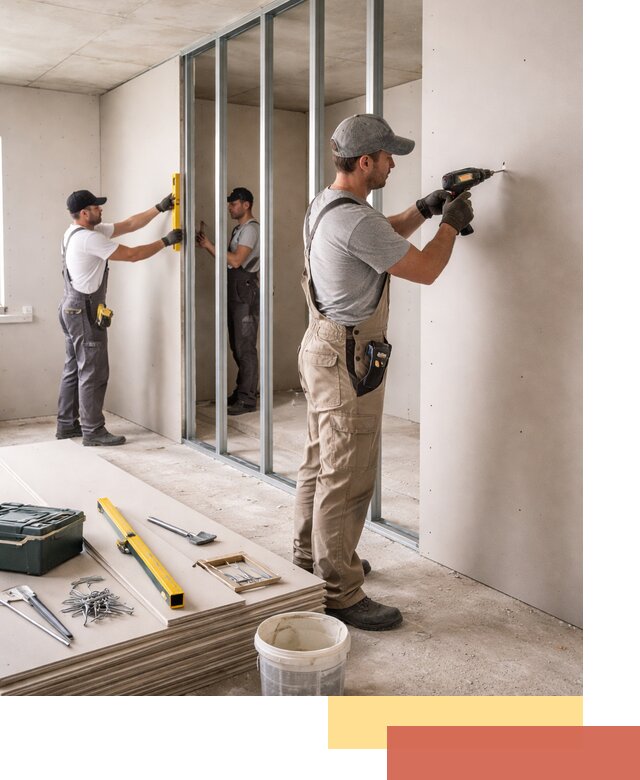 Однослойная перегородка из гипсокартона в Баксане под ключ, монтаж и отделка