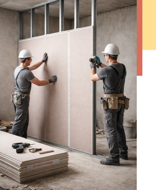 Перегородка из огнестойкого гипсокартона в Баксане от 1869 руб. под ключ | ОТДЕЛОЧНИК-Бкс