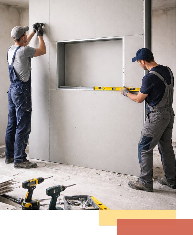 Перегородка из гипсокартона с нишей под декор в Баксане