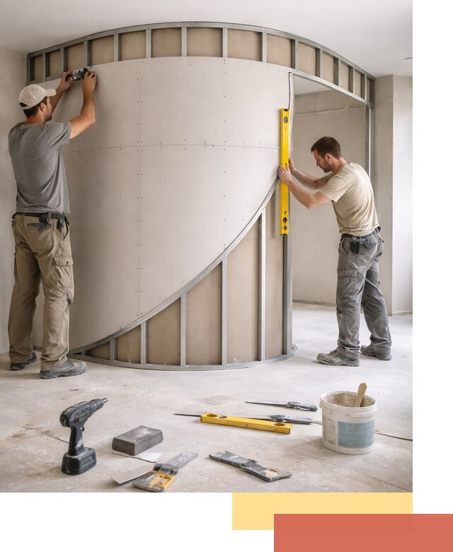 Радиусная перегородка из гипсокартона в Баксане под ключ