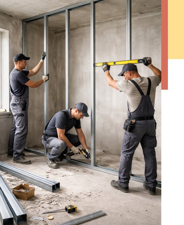 Монтаж каркаса перегородки из профиля в Баксане от 758 руб. | ОТДЕЛОЧНИК-Бкс