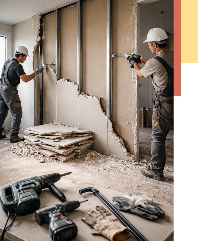 Демонтаж перегородки из гипсокартона в Баксане от 1212 руб. быстро и недорого | ОТДЕЛОЧНИК-Бкс
