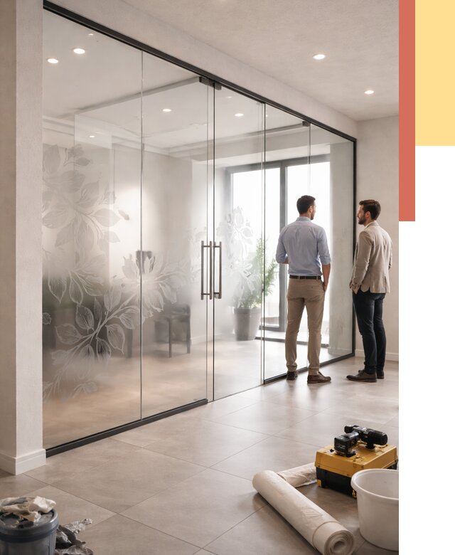 Стеклянные перегородки с рисунком в Баксане от 12628 руб. монтаж и нанесение | ОТДЕЛОЧНИК-Бкс