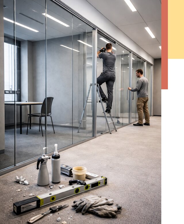 Стеклянные офисные перегородки в Баксане от 8587 руб. — монтаж и установка | ОТДЕЛОЧНИК-Бкс