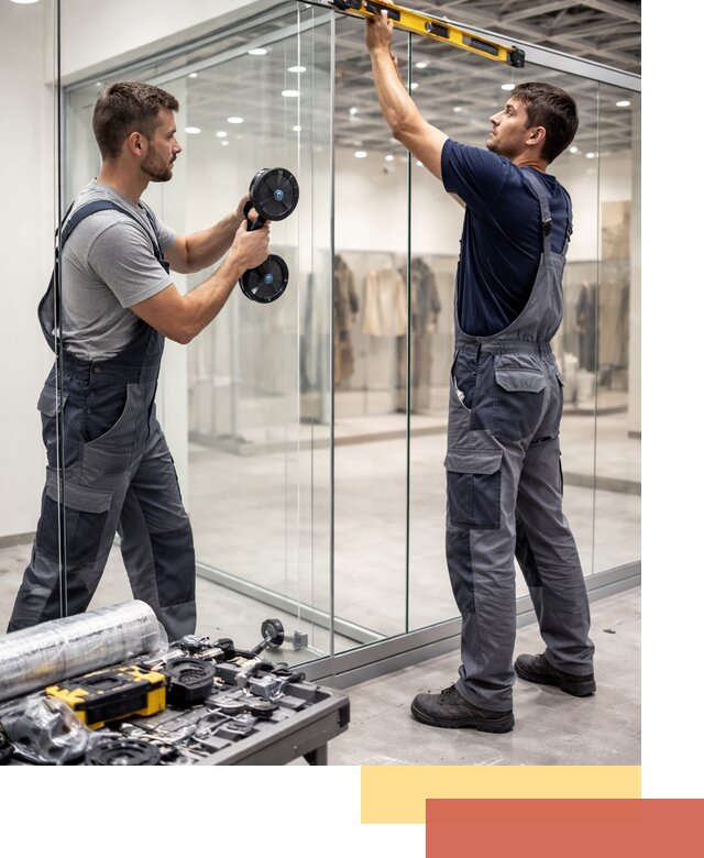 Стеклянные перегородки для магазинов в Баксане — монтаж и установка