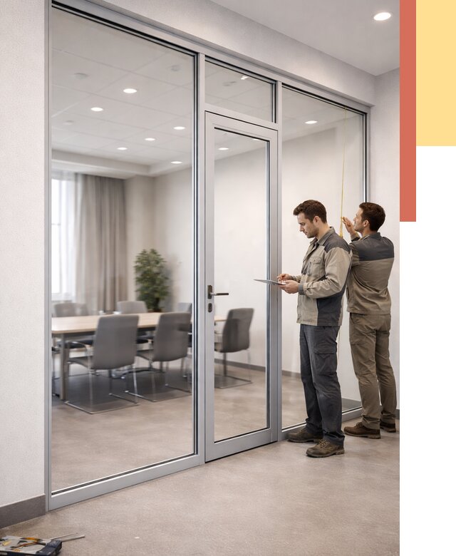 Установка и монтаж алюминиевых перегородок со стеклом в Баксане от 8284 руб. | ОТДЕЛОЧНИК-Бкс