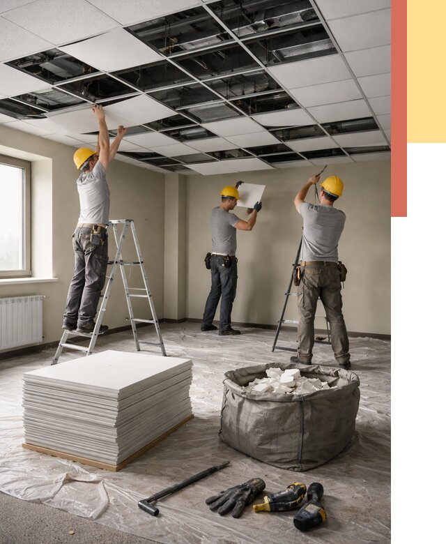 Демонтаж потолка Армстронг в Баксане от 4546 руб. быстро и недорого | ОТДЕЛОЧНИК-Бкс