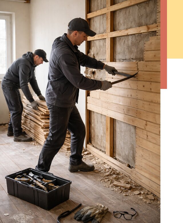 Демонтаж вагонки в Баксане от 3839 руб/м2 — быстро и недорого | ОТДЕЛОЧНИК-Бкс