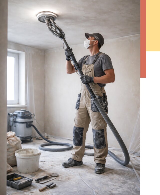 Шлифовка потолка в Баксане от 3536 руб. — услуги шлифования потолка | ОТДЕЛОЧНИК-Бкс