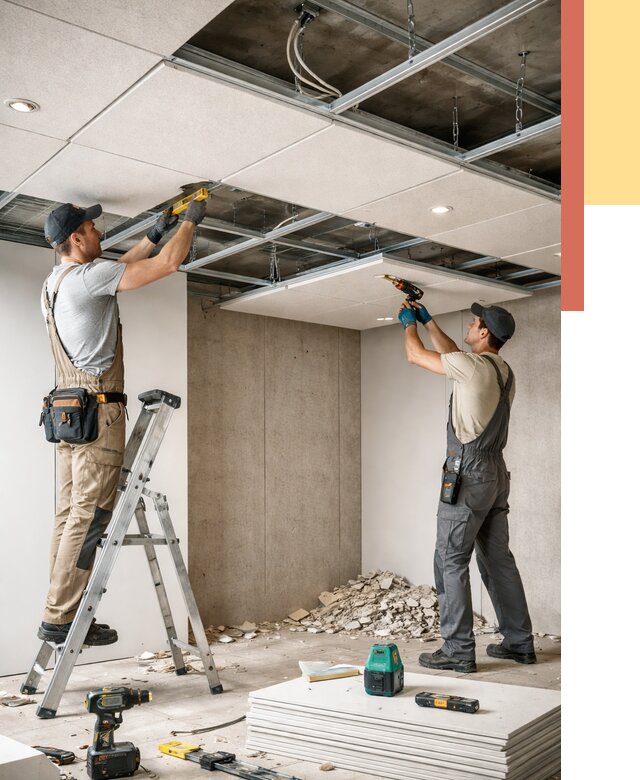 Монтаж акустического потолка в Баксане от 6566 руб/м2 — быстро и недорого | ОТДЕЛОЧНИК-Бкс