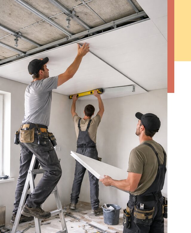 Монтаж потолка из ПВХ панелей в Баксане от 3536 руб./м2 — быстро и недорого | ОТДЕЛОЧНИК-Бкс