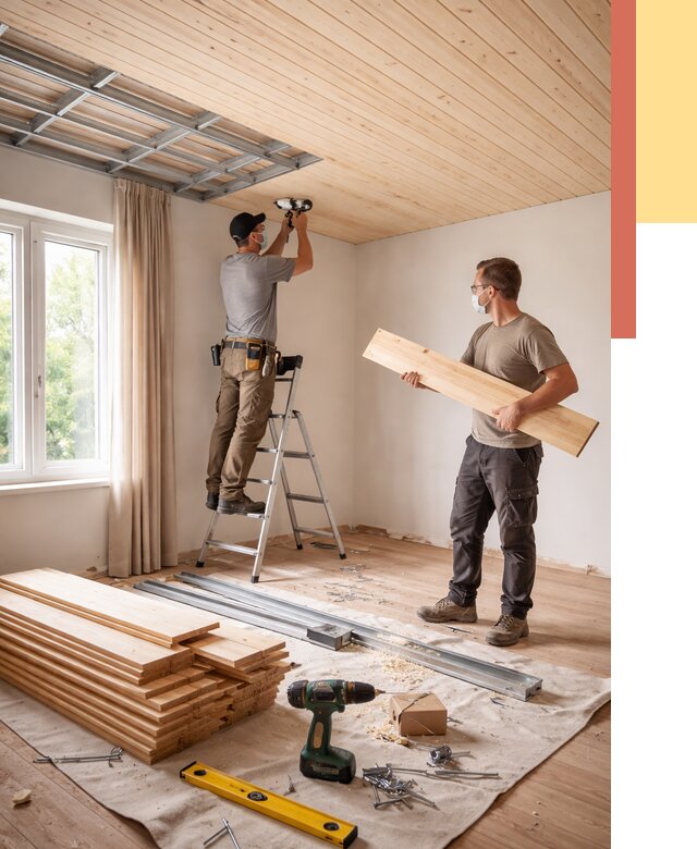 Монтаж потолка из вагонки в Баксане от 6566 руб. | Быстро и недорого — ОТДЕЛОЧНИК-Бкс