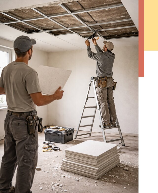 Замена плит подвесного потолка в Баксане от 1768 руб. быстро и недорого | ОТДЕЛОЧНИК-Бкс