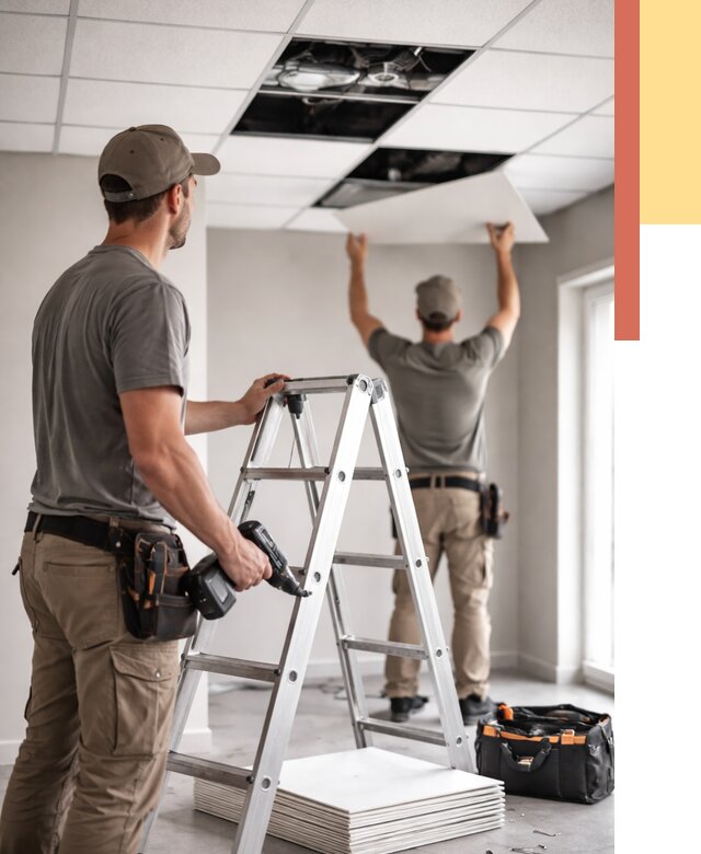 Обслуживание подвесного потолка в Баксане от 3536 руб. — быстро и недорого | ОТДЕЛОЧНИК-Бкс