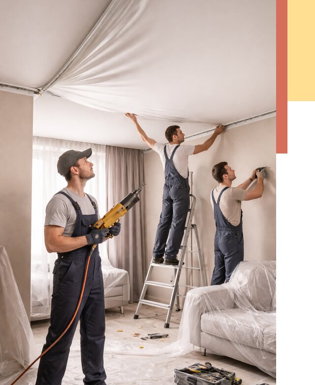 Установка натяжного потолка в Баксане от 4546 руб. | Быстро и недорого — ОТДЕЛОЧНИК-Бкс