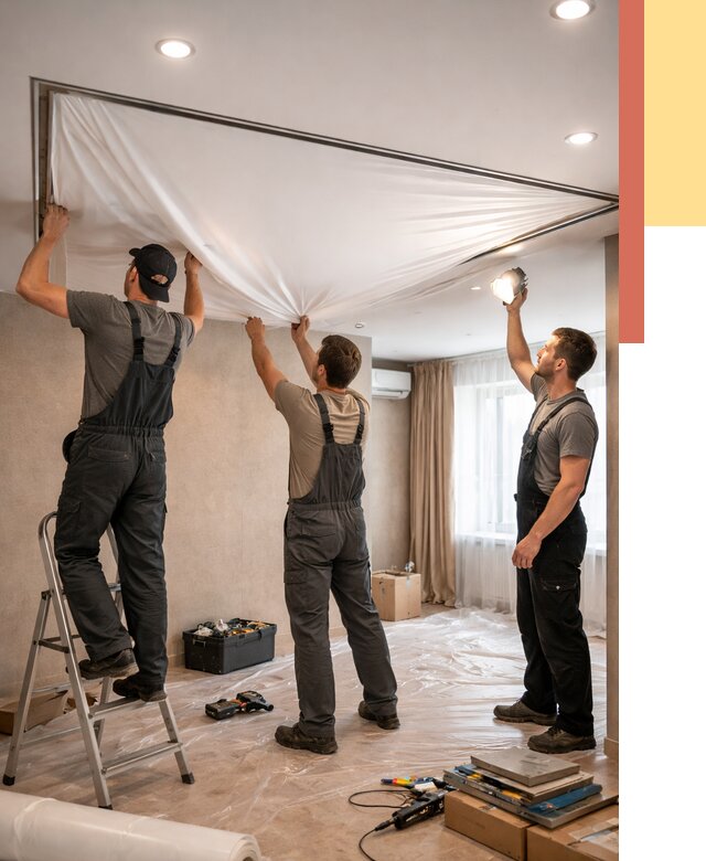 Монтаж ПВХ натяжного потолка в Баксане от 3536 руб. под ключ | ОТДЕЛОЧНИК-Бкс