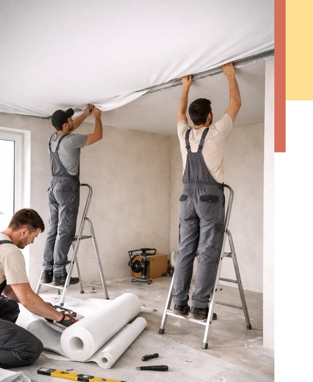 Монтаж тканевого натяжного потолка в Баксане от 3536 руб. под ключ | ОТДЕЛОЧНИК-Бкс