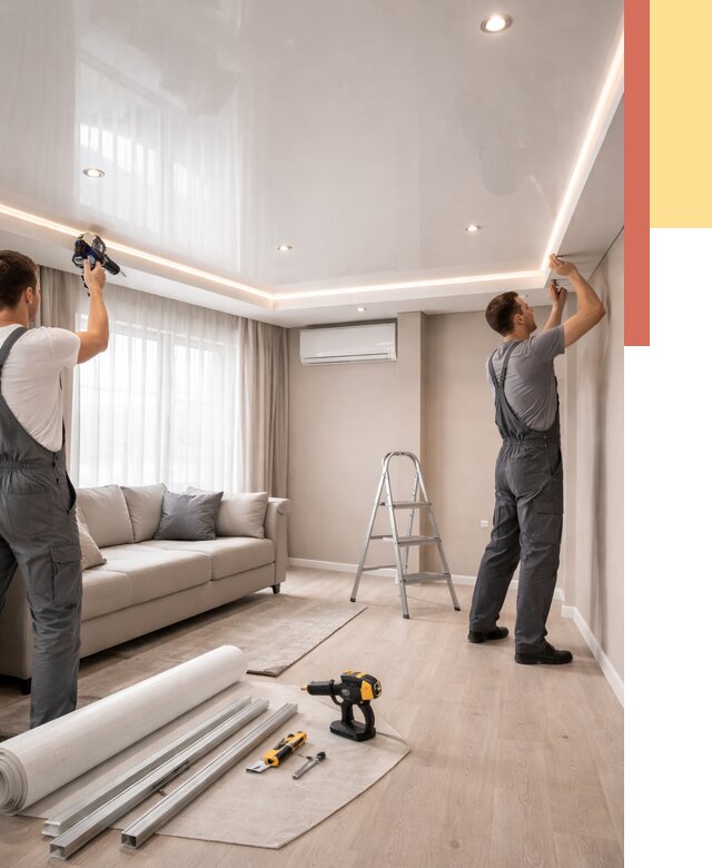 Монтаж глянцевого натяжного потолка в Баксане от 758 руб. под ключ | ОТДЕЛОЧНИК-Бкс