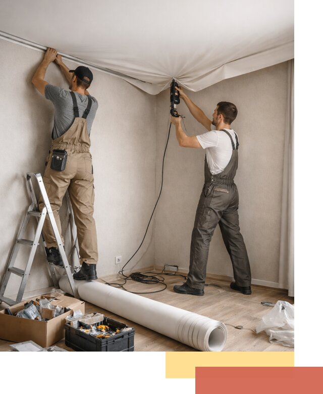 Монтаж цветного натяжного потолка в Баксане за один день