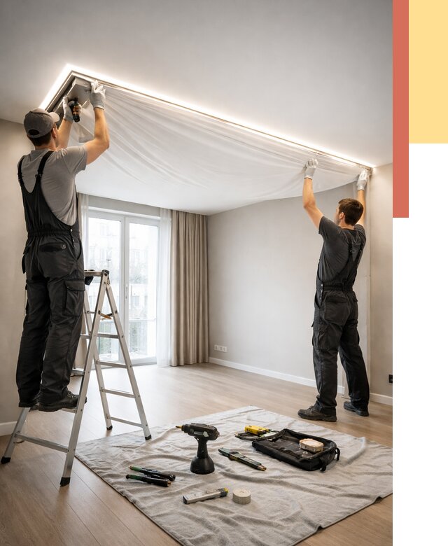 Монтаж парящего натяжного потолка в Баксане от 4546 руб. быстро и недорого | ОТДЕЛОЧНИК-Бкс