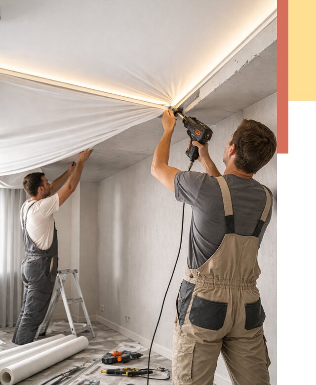 Монтаж натяжного потолка с подсветкой в Баксане от 960 руб. | ОТДЕЛОЧНИК-Бкс