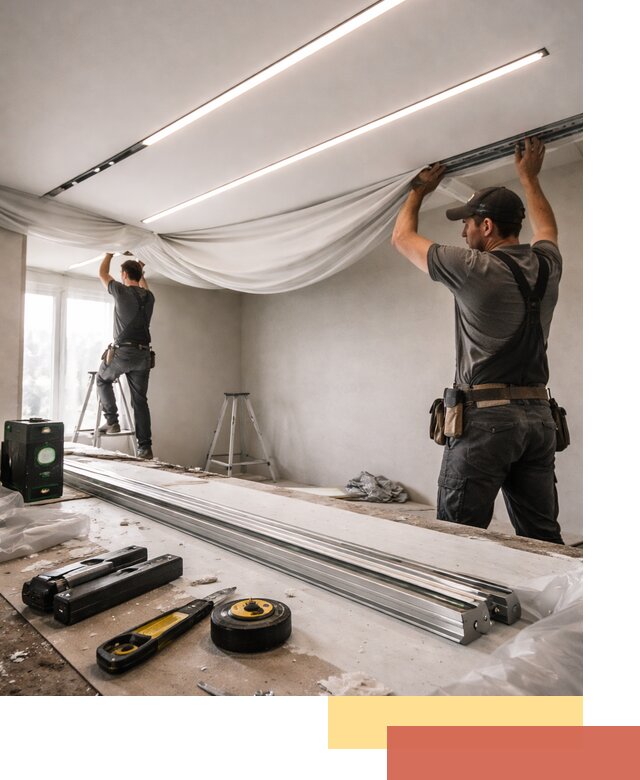 Монтаж натяжных потолков со световыми линиями в Баксане