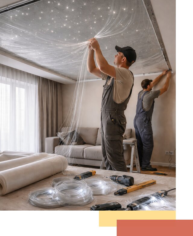 Монтаж натяжного потолка «Звездное небо» в Баксане