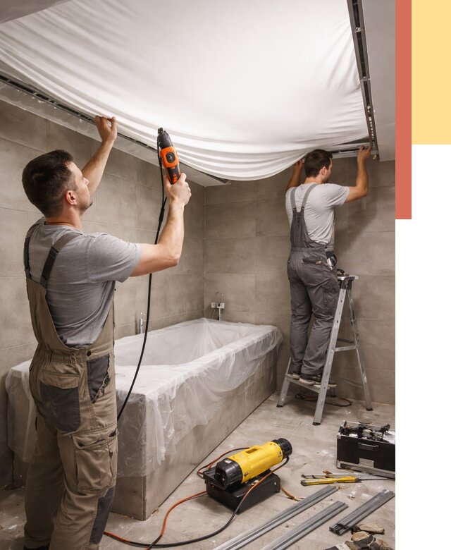 Монтаж натяжного потолка в ванной в Баксане от 1212 руб. под ключ | ОТДЕЛОЧНИК-Бкс