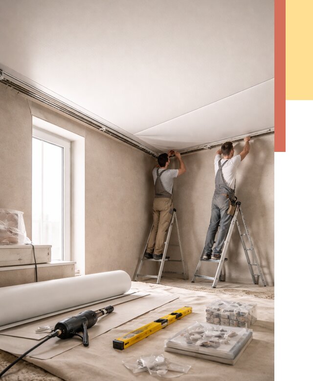 Монтаж натяжного потолка в спальне в Баксане от 3839 руб. под ключ | ОТДЕЛОЧНИК-Бкс