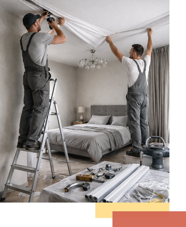 Монтаж натяжного потолка в спальне в Баксане