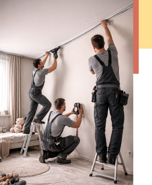 Монтаж натяжного потолка в детской в Баксане от 3536 руб. — быстро и недорого | ОТДЕЛОЧНИК-Бкс