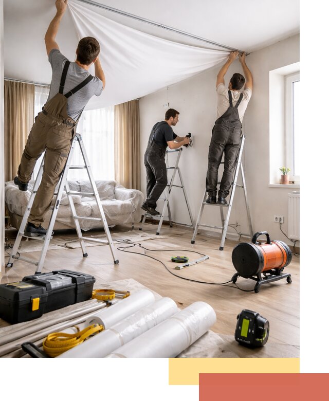 Монтаж натяжного потолка в гостиной в Баксане